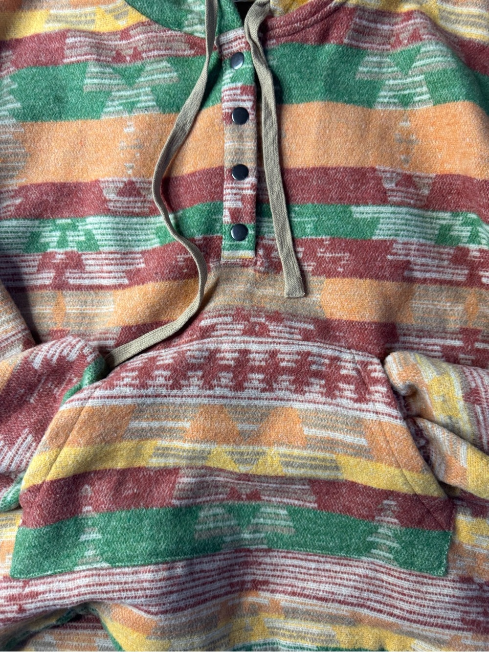 New In Boho Aztec Knit Pullover Hoodie Multi Color Southwestern Size Medium - Picture 3 of 7